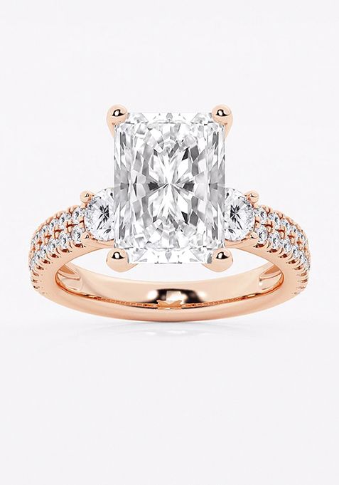 6 ctw Radiant Lab Grown Diamond Engagement Ring with Double Row Side Accents