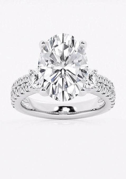 7 ctw Oval Lab Grown Diamond Engagement Ring with Double Row Side Accents