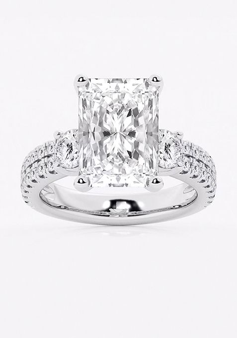 7 ctw Radiant Lab Grown Diamond Engagement Ring with Double Row Side Accents