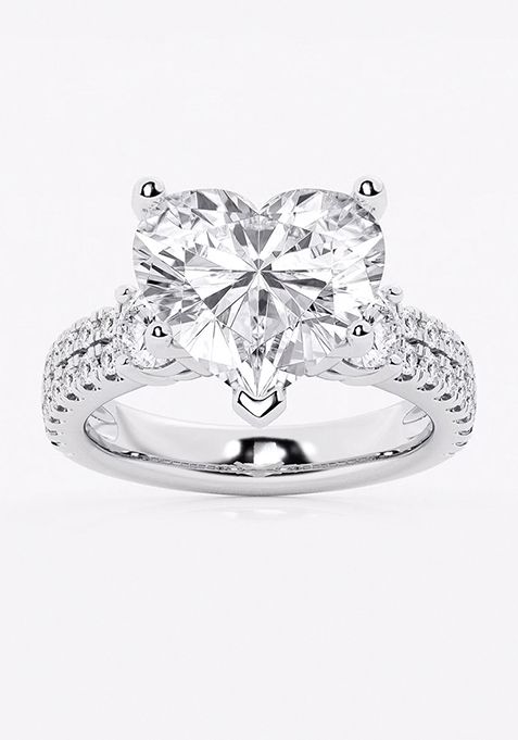 7 ctw Heart Lab Grown Diamond Engagement Ring with Double Row Side Accents