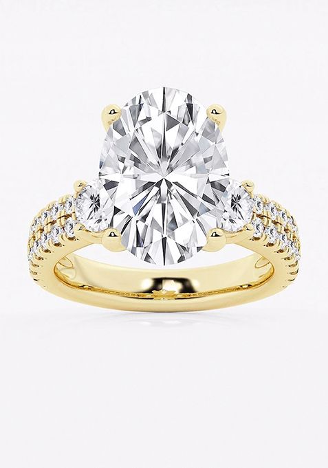 7 ctw Oval Lab Grown Diamond Engagement Ring with Double Row Side Accents