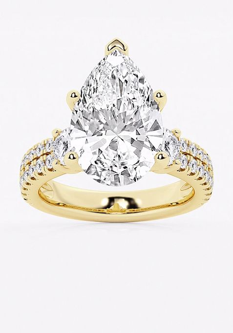 7 ctw Pear Lab Grown Diamond Engagement Ring with Double Row Side Accents