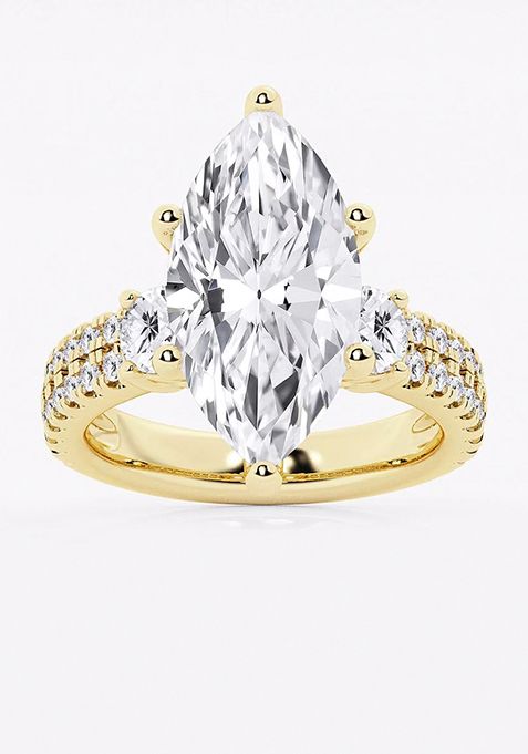 7 ctw Marquise Lab Grown Diamond Engagement Ring with Double Row Side Accents