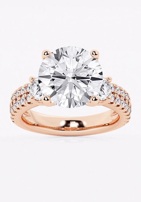 7 ctw Round Lab Grown Diamond Engagement Ring with Double Row Side Accents