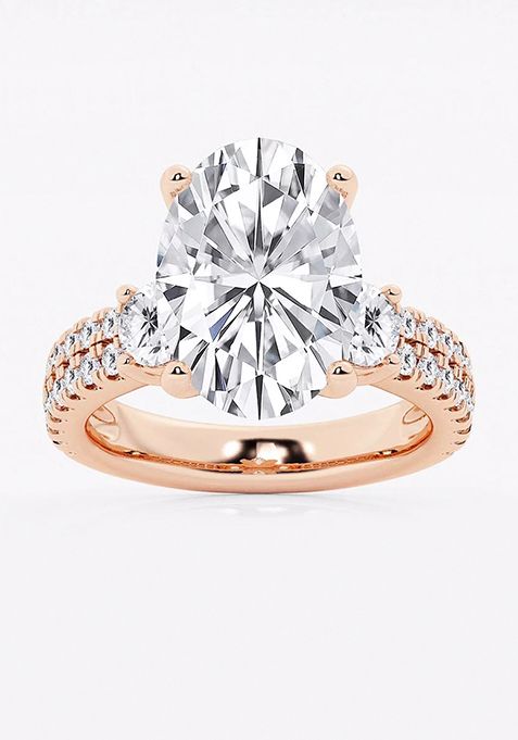 7 ctw Oval Lab Grown Diamond Engagement Ring with Double Row Side Accents