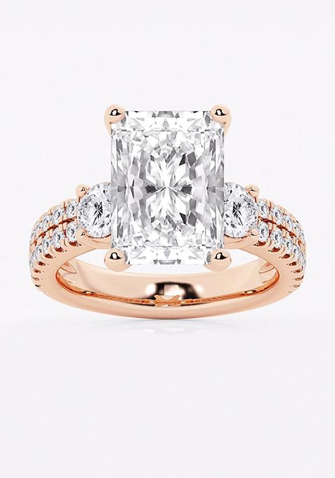 7 ctw Radiant Lab Grown Diamond Engagement Ring with Double Row Side Accents