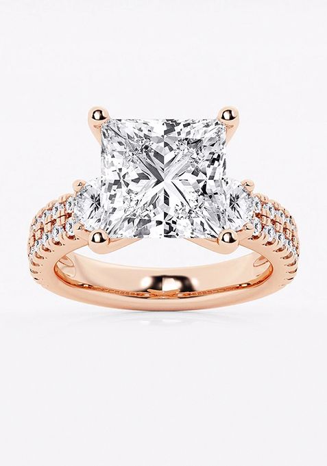 7 ctw Princess Lab Grown Diamond Engagement Ring with Double Row Side Accents