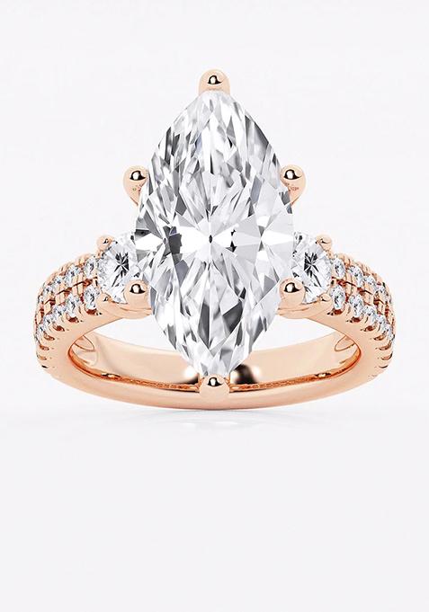 7 ctw Marquise Lab Grown Diamond Engagement Ring with Double Row Side Accents