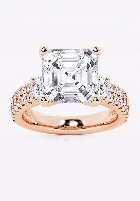 7 ctw Asscher Lab Grown Diamond Engagement Ring with Double Row Side Accents