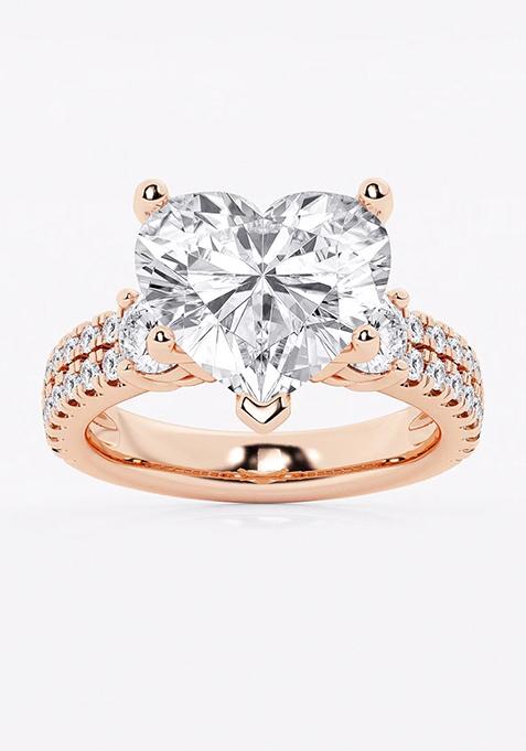 7 ctw Heart Lab Grown Diamond Engagement Ring with Double Row Side Accents