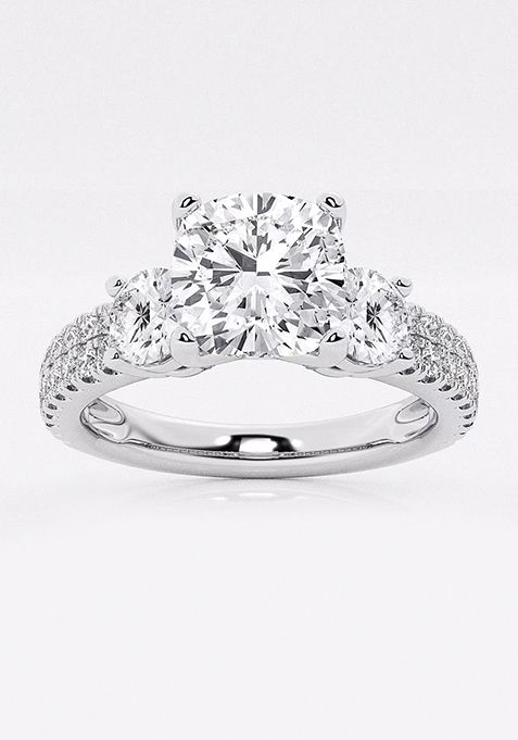 1 1/2 ctw Cushion Lab Grown Diamond Engagement Ring with Double Row Side Accents