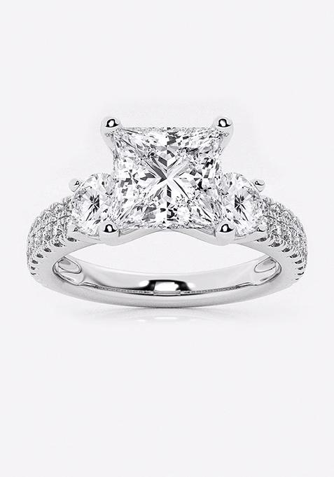 1 1/2 ctw Princess Lab Grown Diamond Engagement Ring with Double Row Side Accents