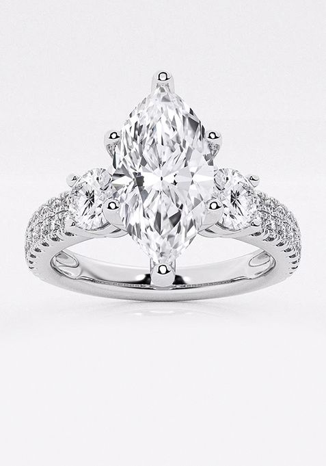 1 1/2 ctw Marquise Lab Grown Diamond Engagement Ring with Double Row Side Accents