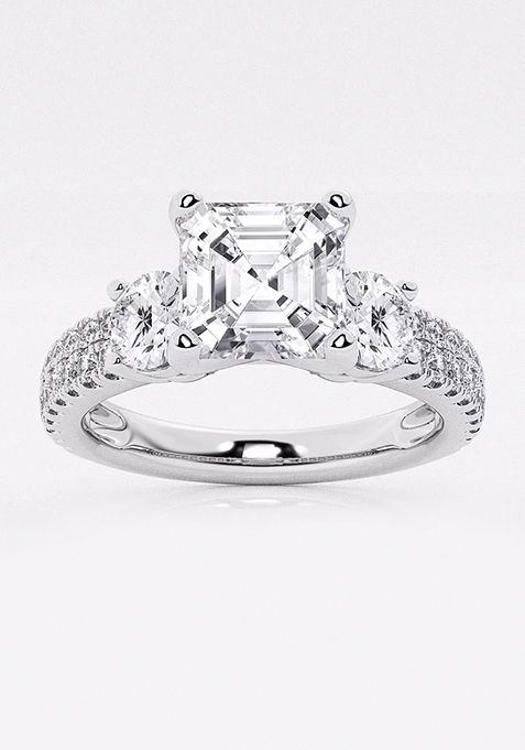 1 1/2 ctw Asscher Lab Grown Diamond Engagement Ring with Double Row Side Accents