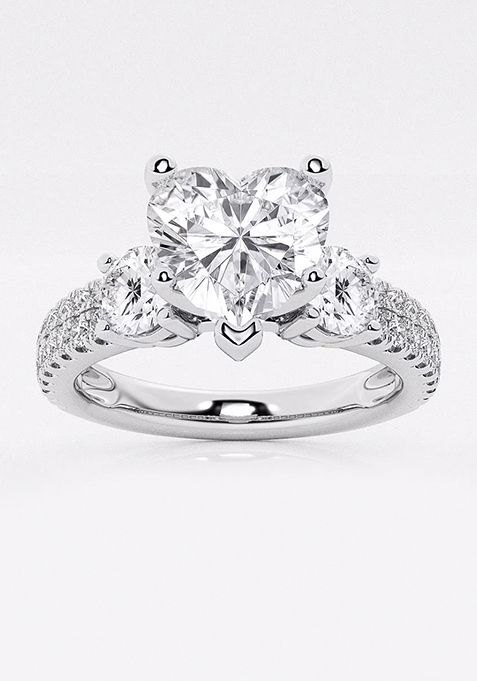 1 1/2 ctw Heart Lab Grown Diamond Engagement Ring with Double Row Side Accents