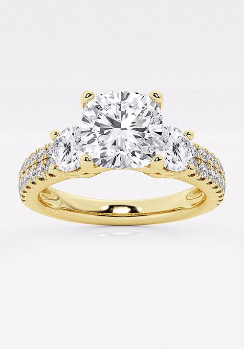 1 1/2 ctw Cushion Lab Grown Diamond Engagement Ring with Double Row Side Accents