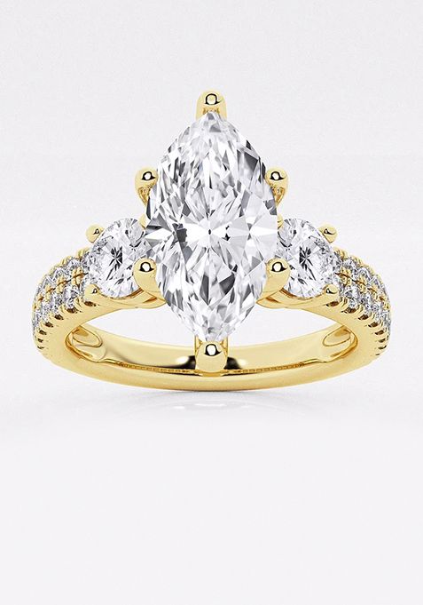 1 1/2 ctw Marquise Lab Grown Diamond Engagement Ring with Double Row Side Accents