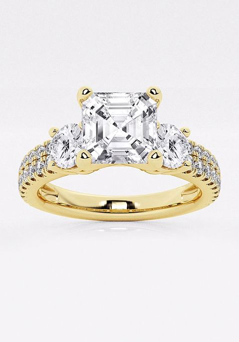 1 1/2 ctw Asscher Lab Grown Diamond Engagement Ring with Double Row Side Accents