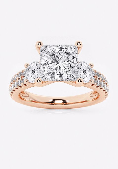 1 1/2 ctw Princess Lab Grown Diamond Engagement Ring with Double Row Side Accents