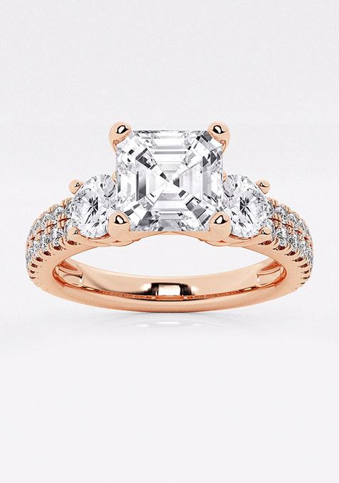 1 1/2 ctw Asscher Lab Grown Diamond Engagement Ring with Double Row Side Accents