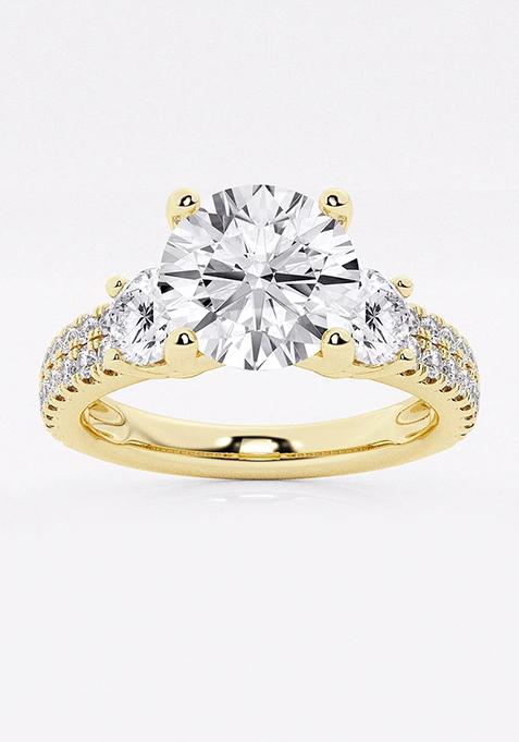 1 3/4 ctw Round Lab Grown Diamond Engagement Ring with Double Row Side Accents