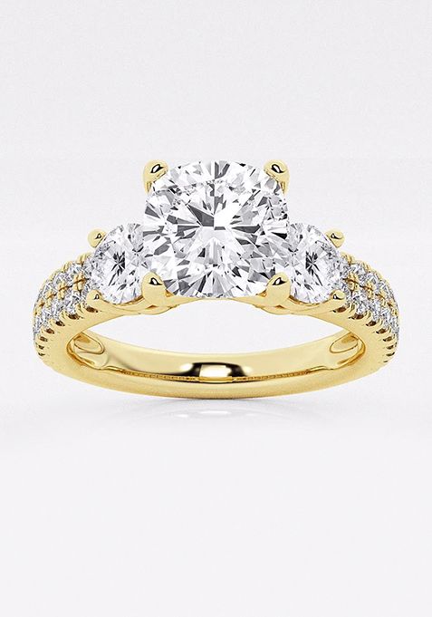 1 3/4 ctw Cushion Lab Grown Diamond Engagement Ring with Double Row Side Accents