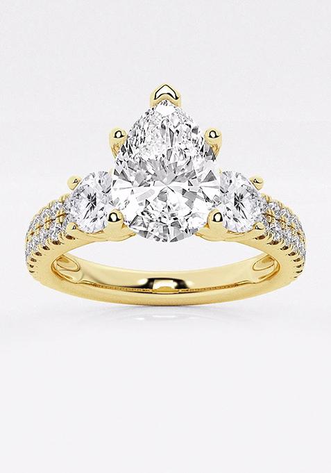 1 3/4 ctw Pear Lab Grown Diamond Engagement Ring with Double Row Side Accents