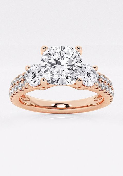 1 3/4 ctw Cushion Lab Grown Diamond Engagement Ring with Double Row Side Accents