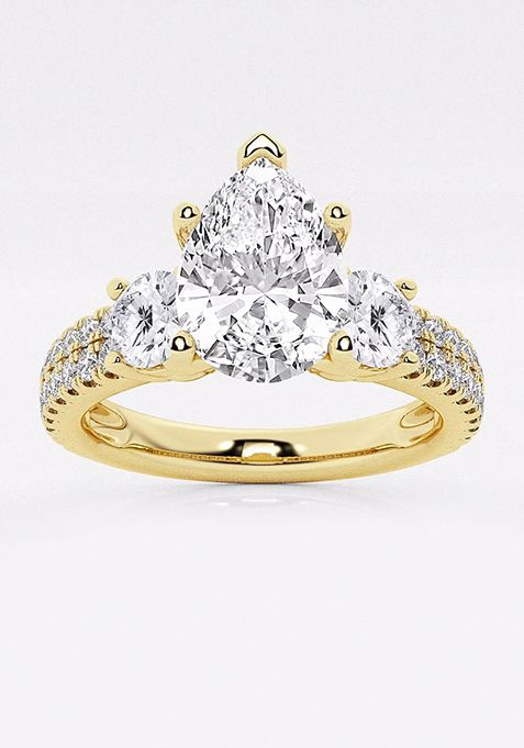 2 1/4 ctw Pear Lab Grown Diamond Engagement Ring with Double Row Side Accents