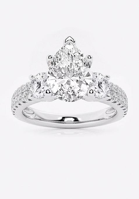 3 ctw Pear Lab Grown Diamond Engagement Ring with Double Row Side Accents