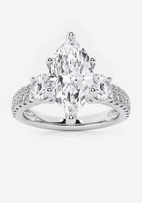 3 ctw Marquise Lab Grown Diamond Engagement Ring with Double Row Side Accents