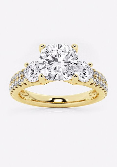 3 ctw Cushion Lab Grown Diamond Engagement Ring with Double Row Side Accents