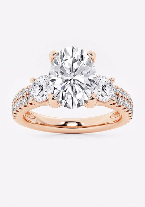 3 ctw Oval Lab Grown Diamond Engagement Ring with Double Row Side Accents