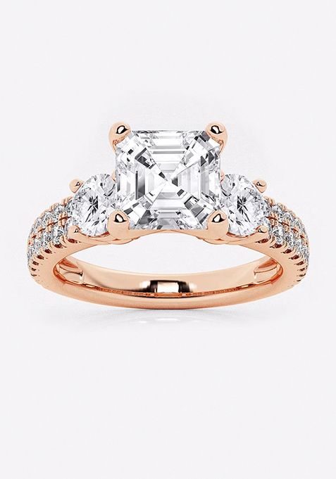 3 ctw Asscher Lab Grown Diamond Engagement Ring with Double Row Side Accents