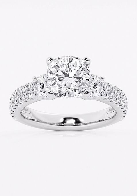 3 1/2 ctw Cushion Lab Grown Diamond Engagement Ring with Double Row Side Accents