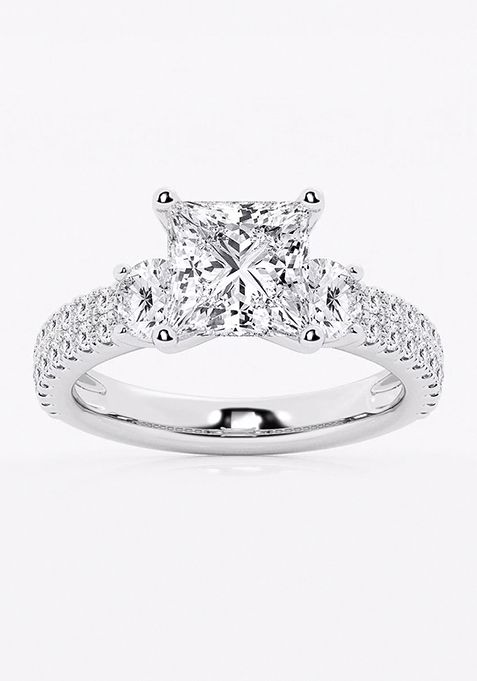 3 1/2 ctw Princess Lab Grown Diamond Engagement Ring with Double Row Side Accents