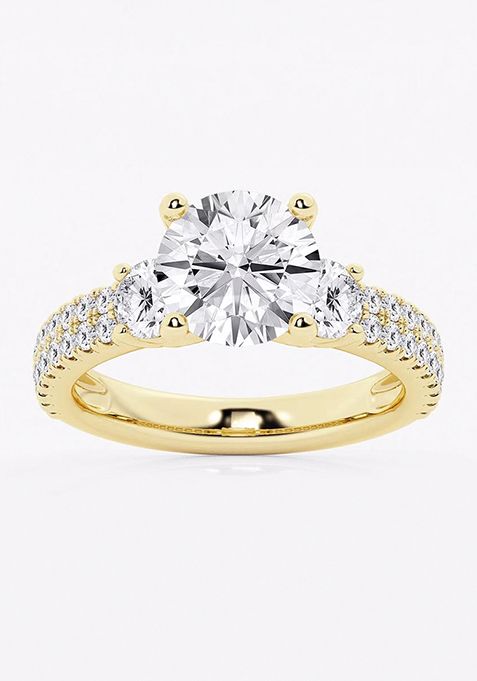 3 1/2 ctw Round Lab Grown Diamond Engagement Ring with Double Row Side Accents