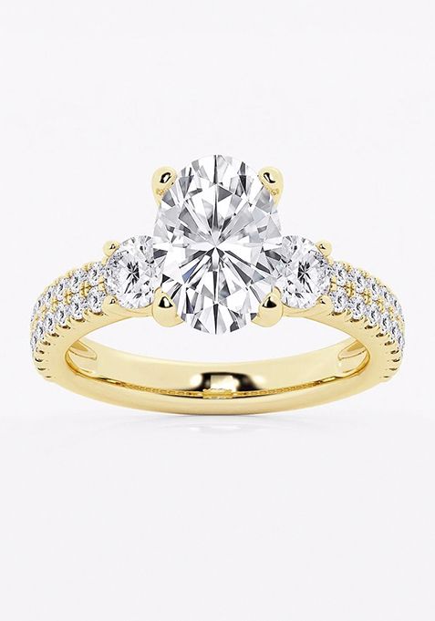 3 1/2 ctw Oval Lab Grown Diamond Engagement Ring with Double Row Side Accents