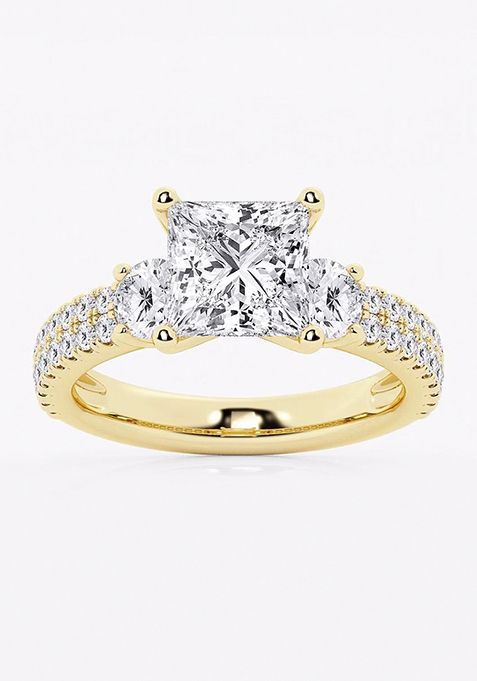 3 1/2 ctw Princess Lab Grown Diamond Engagement Ring with Double Row Side Accents