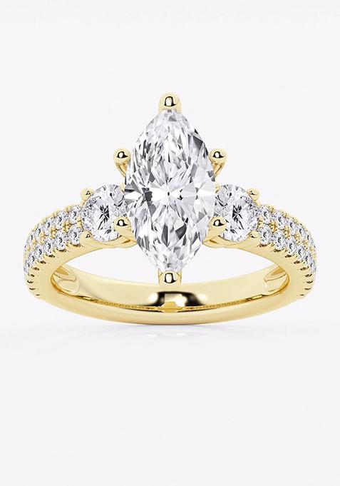 3 1/2 ctw Marquise Lab Grown Diamond Engagement Ring with Double Row Side Accents