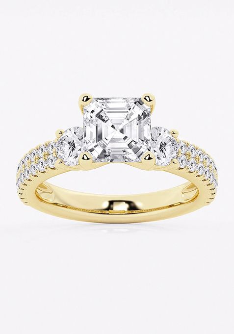 3 1/2 ctw Asscher Lab Grown Diamond Engagement Ring with Double Row Side Accents