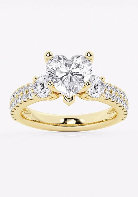 3 1/2 ctw Heart Lab Grown Diamond Engagement Ring with Double Row Side Accents