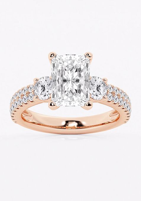 3 1/2 ctw Radiant Lab Grown Diamond Engagement Ring with Double Row Side Accents