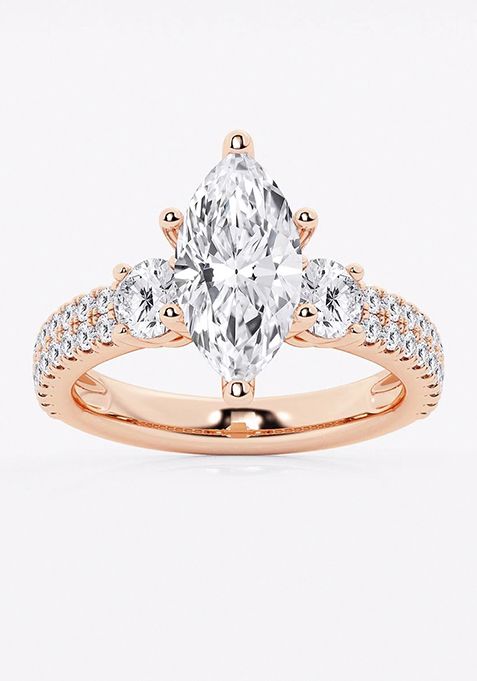 3 1/2 ctw Marquise Lab Grown Diamond Engagement Ring with Double Row Side Accent