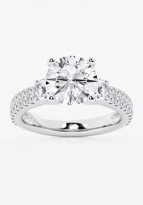 4 ctw Round Lab Grown Diamond Engagement Ring with Double Row Side Accents