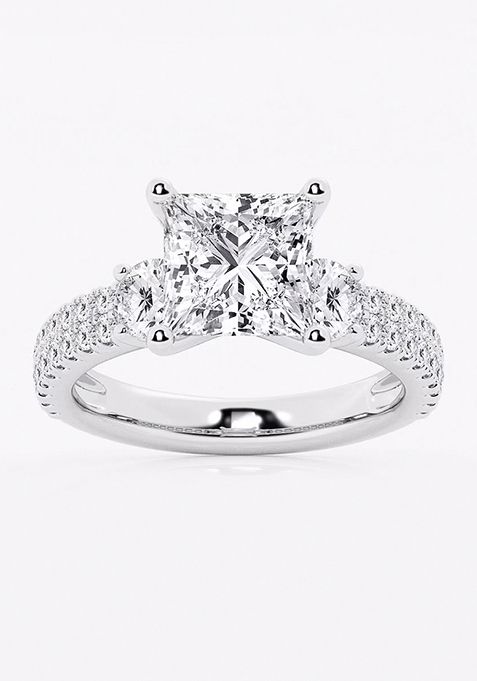 4 ctw Princess Lab Grown Diamond Engagement Ring with Double Row Side Accent