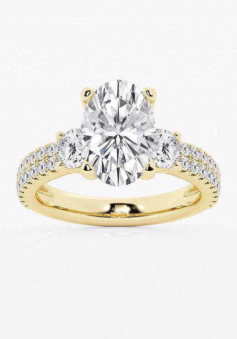 4 ctw Oval Lab Grown Diamond Engagement Ring with Double Row Side Accents