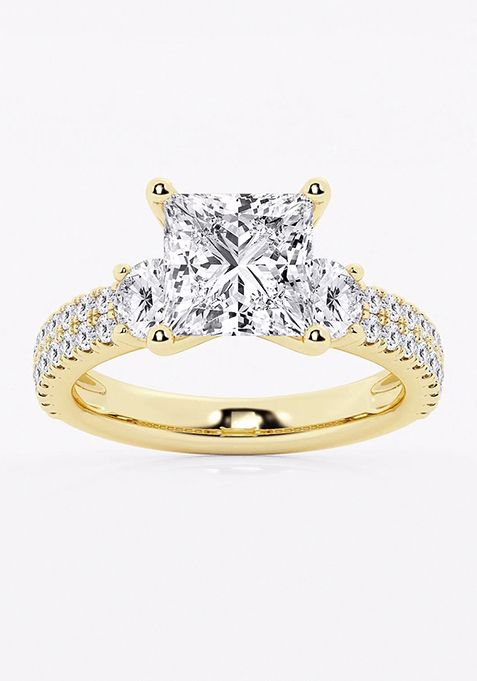 4 ctw Princess Lab Grown Diamond Engagement Ring with Double Row Side Accents