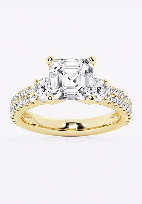 4 ctw Asscher Lab Grown Diamond Engagement Ring with Double Row Side Accents