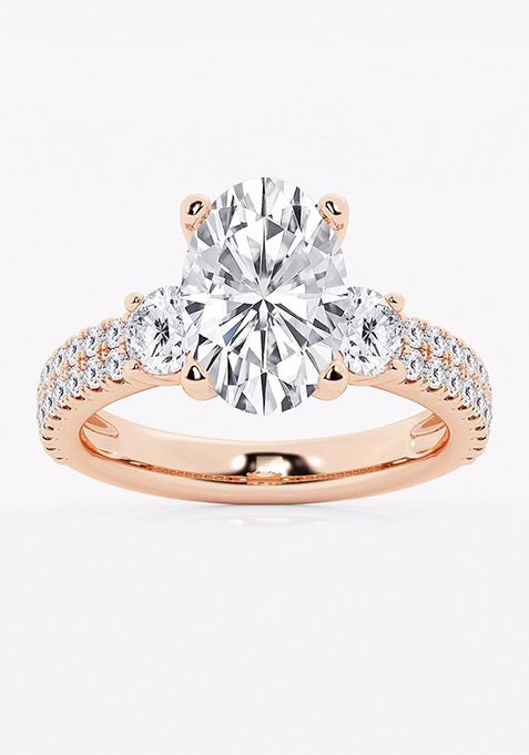 4 ctw Oval Lab Grown Diamond Engagement Ring with Double Row Side Accents